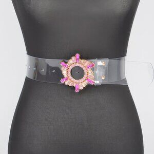 Multi Stone Buckle Clear Belt
